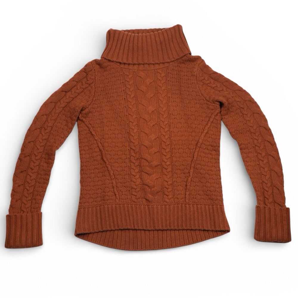 Veronica Beard Sereia Cable Knit Turtleneck Sweater Wool Cashmere Orange Rust  S